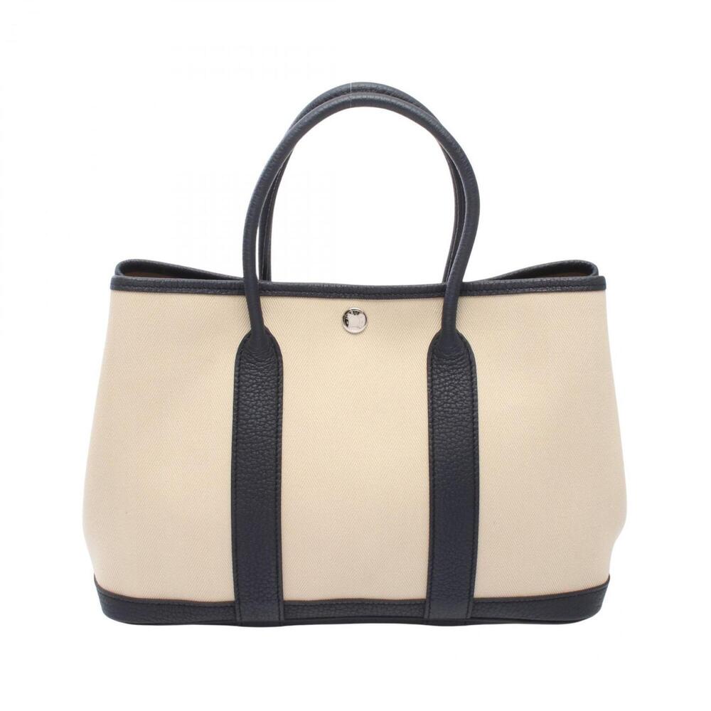 Hermes Garden Party TPM Tote Bag Handbag Canvas Leather Toile Chevron Negonda...